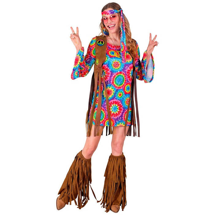Hippie  Dress, Vest, Headband, Peace Sign Necklace 
