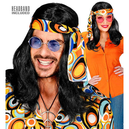 Black 70S Disco Fever Wig With Headband In Box