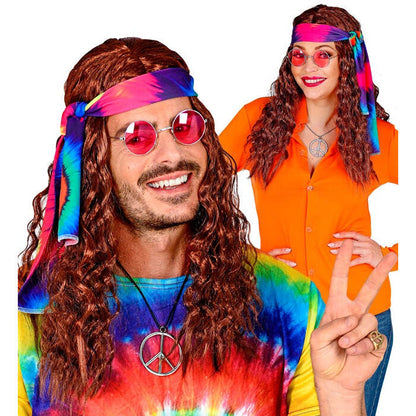 Brown Hippie Wig With Tie-Dye Headband In Box