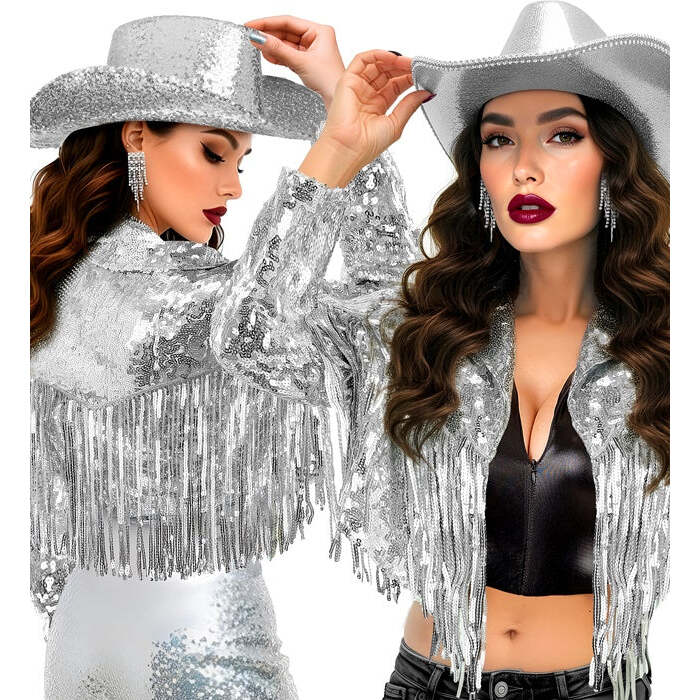Jacket Sequin With Fringes Silver