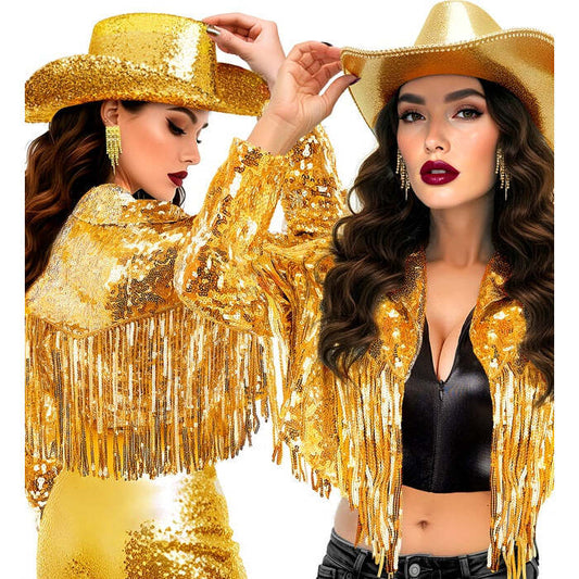 Jacket Sequin With Fringes Gold