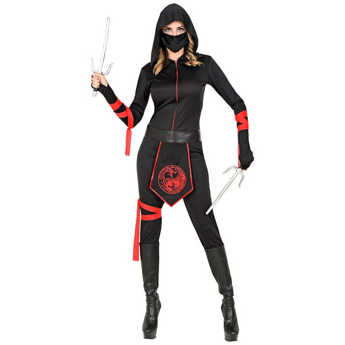 Ninja  Hooded Jumpsuit, Face Mask, Belt, Arm Ties, Leg Tie 