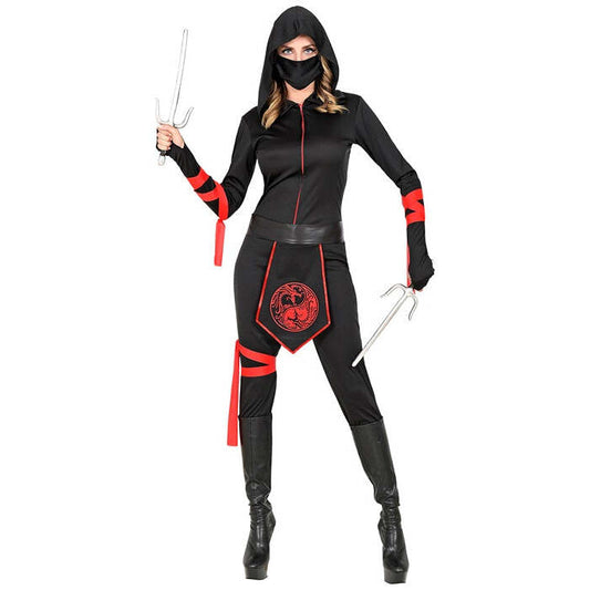 Ninja  Hooded Jumpsuit, Face Mask, Belt, Arm Ties, Leg Tie 