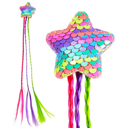 Holographic Sequin Star With 3 Colored Braids Hair Extension For Girl