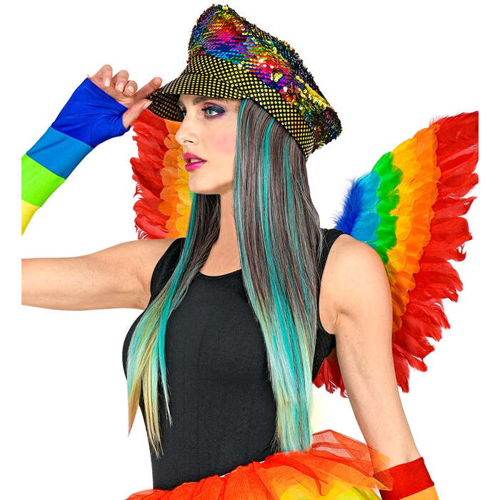 Rainbow Sequin Hat With Meche Dream Hair