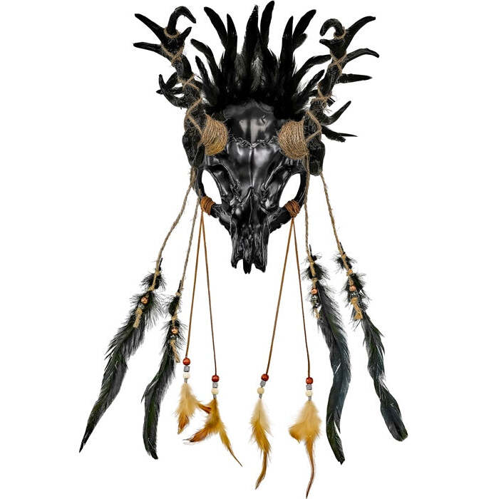 Mask Shaman Bull Skull With Feathers Black