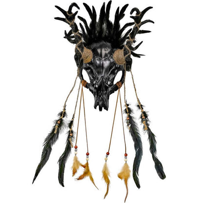 Mask Shaman Bull Skull With Feathers Black