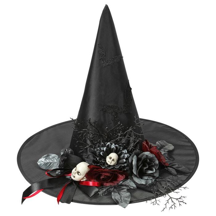 Witch Hat With Bats, Roses & Living Dead Doll Heads