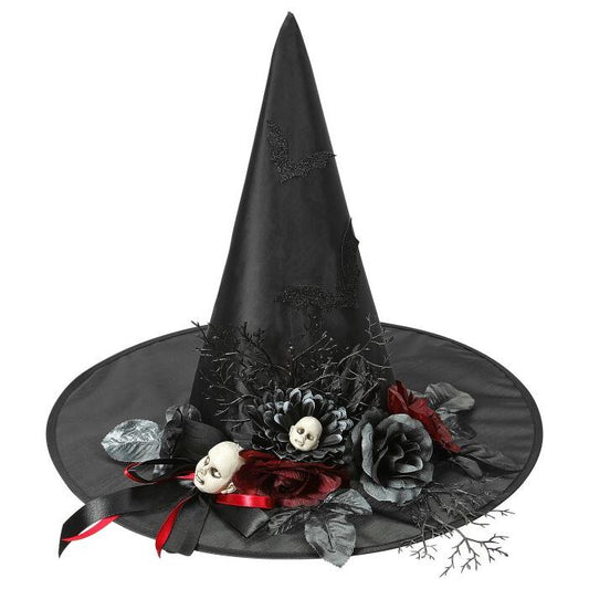 Witch Hat With Bats, Roses & Living Dead Doll Heads