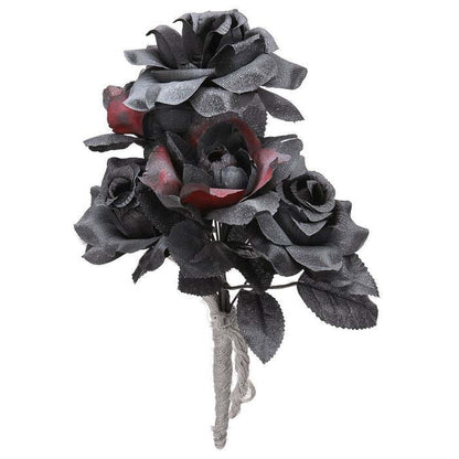 Halloween Bridal Bouquet With Black & Red Roses
