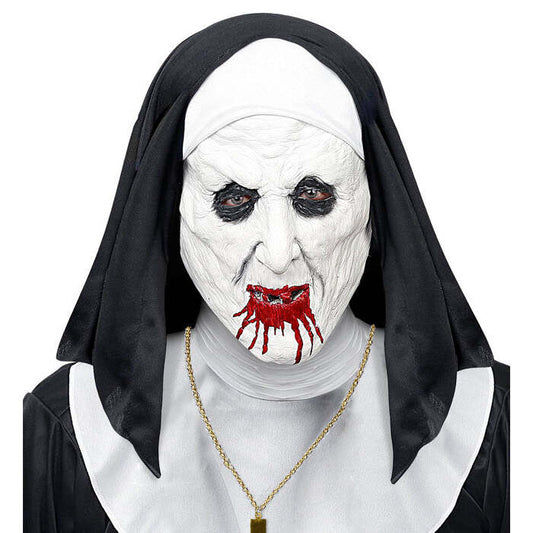 Horror Nun Half-Face Mask With Headpiece