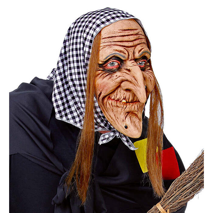 Witch Full Head Mask With Hair & Headscarf