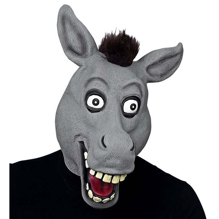 Big Eyes Donkey Full Head Mask With Plush Hair