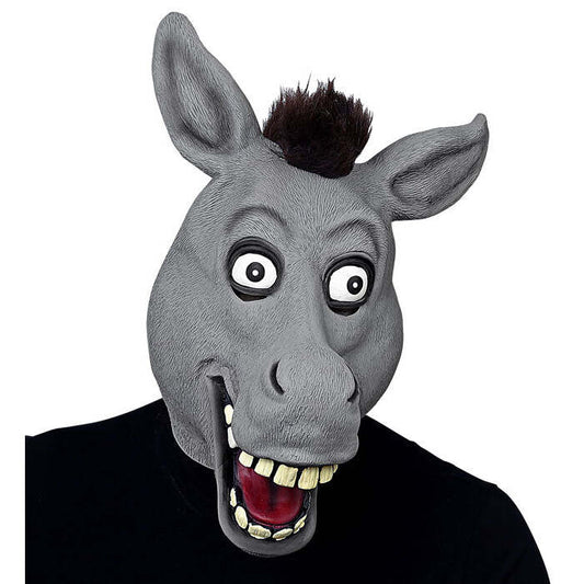 Big Eyes Donkey Full Head Mask With Plush Hair