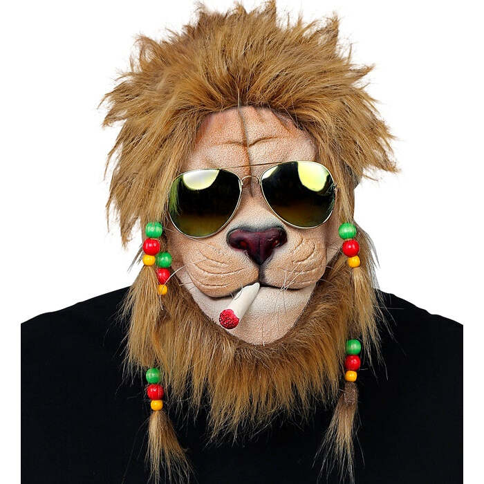Rasta Lion Half-Face Mask With Plush Mane, Beaded Plaits & Sunglasses