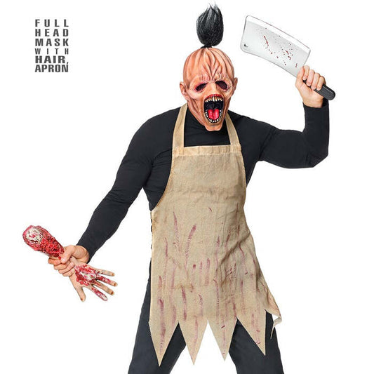Horror Butcher  Full Head Mask With Hair, Apron 