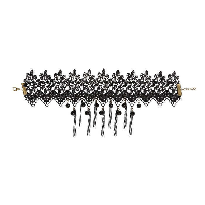 Black Pearls & Chains Lace Choker
