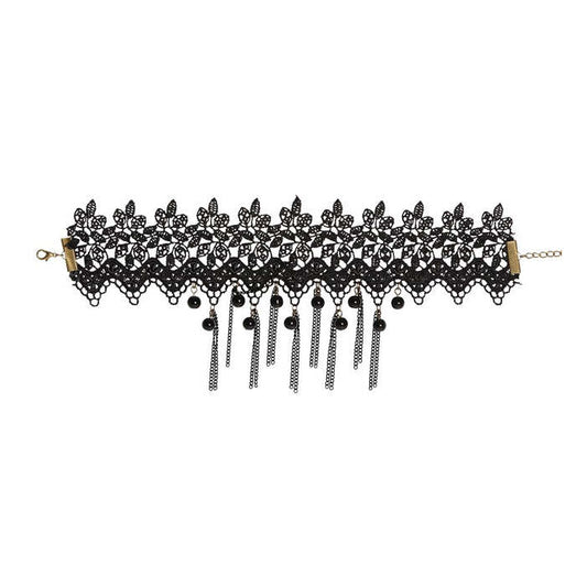 Black Pearls & Chains Lace Choker