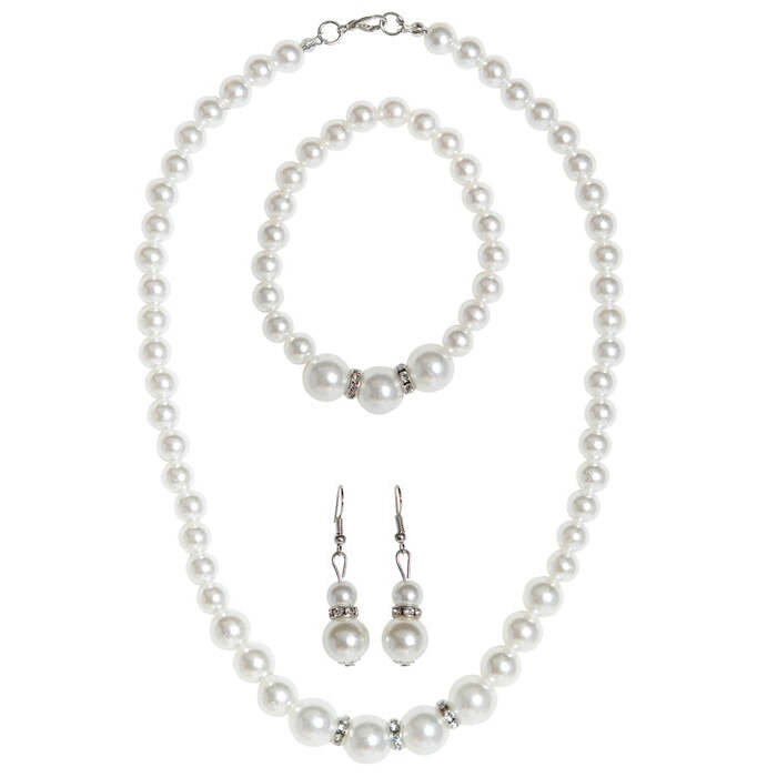 Strass Pearl Necklace, Earrings & Bracelet
