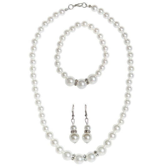 Strass Pearl Necklace, Earrings & Bracelet