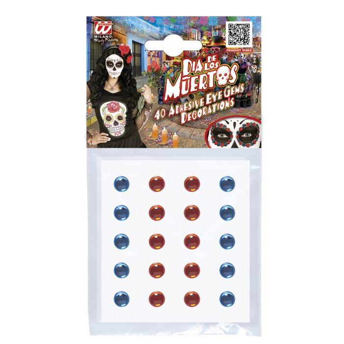 Set Of 40 Adhesive Eye Gems Decorations - Blue/Amber