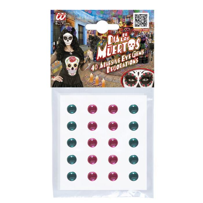 Set Of 40 Adhesive Eye Gems Decorations - Pink/Green