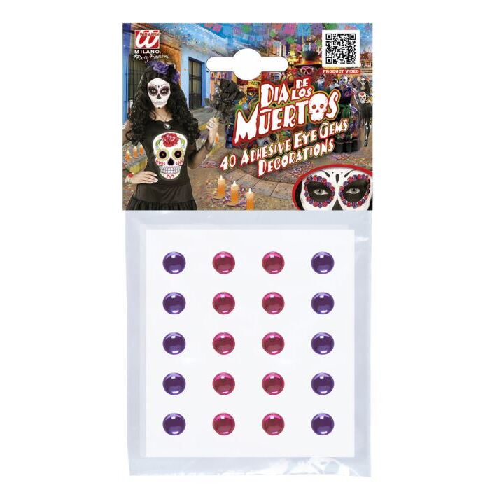 Set Of 40 Adhesive Eye Gems Decorations - Purple/Pink