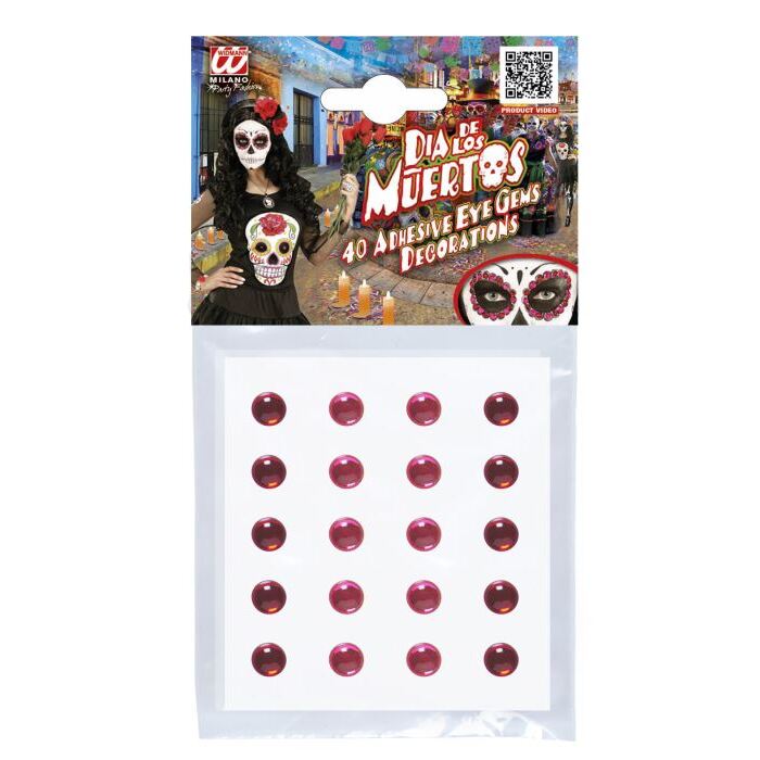 Set Of 40 Adhesive Eye Gems Decorations - Red/Pink