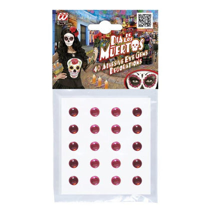 Set Of 40 Adhesive Eye Gems Decorations - Red/Pink