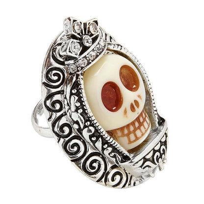 White Skull Silver Ring With Strass