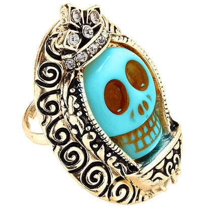 Azure Skull Gold Ring With Strass
