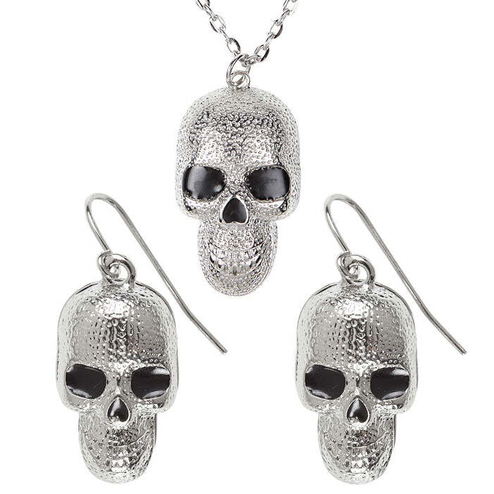 Silver Skull Necklace & Earrings