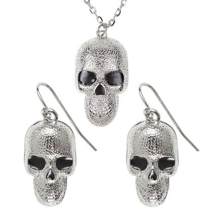 Silver Skull Necklace & Earrings