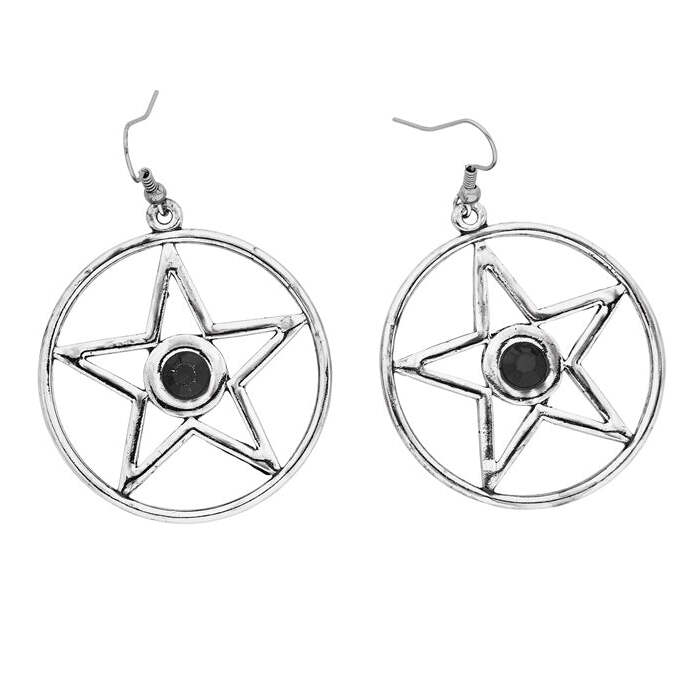 Pair Of Gothic Earrings With Black Gem