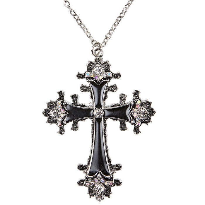 Black Cross Necklace With Strass