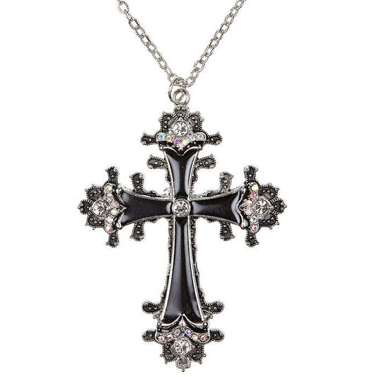 Black Cross Necklace With Strass