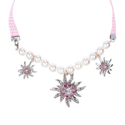 Edelweiss Pearl Necklace With Clear & Pink Strass