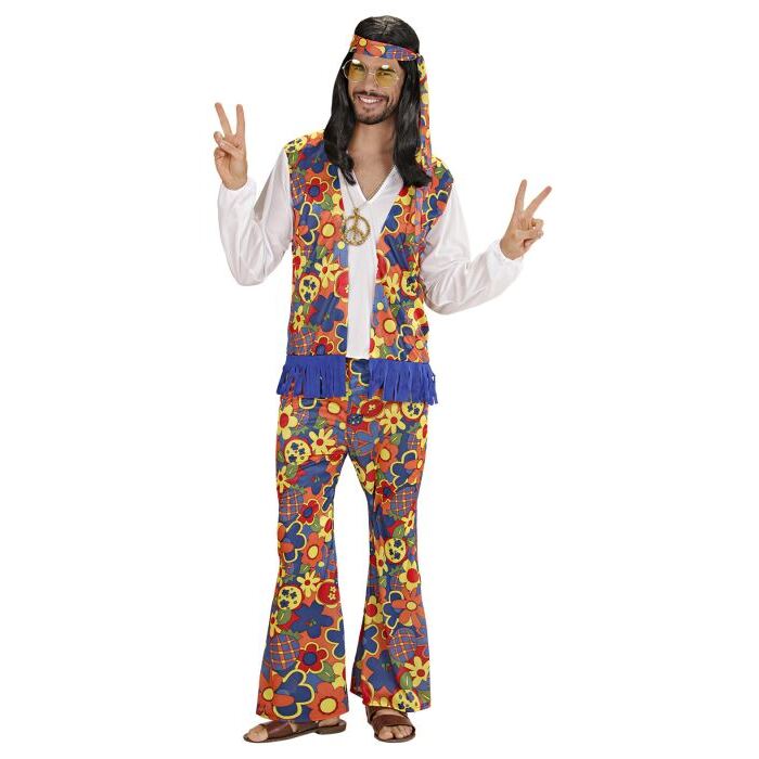 Hippie Man  Shirt With Vest, Pants, Headband, Necklace With Medallion 