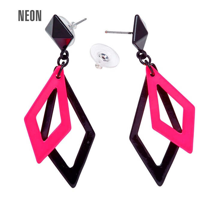 Pair Of Black & Neon Pink Rhombusearrings