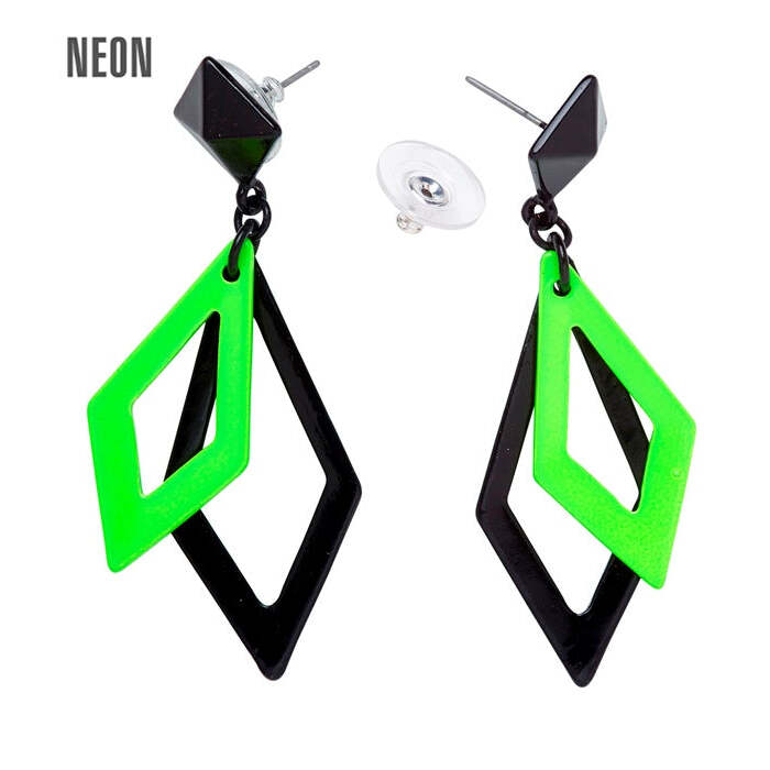 Pair Of Black & Neon Green Rhombus Earrings