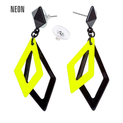 Pair Of Black & Neon Yellow Rhombus Earrings
