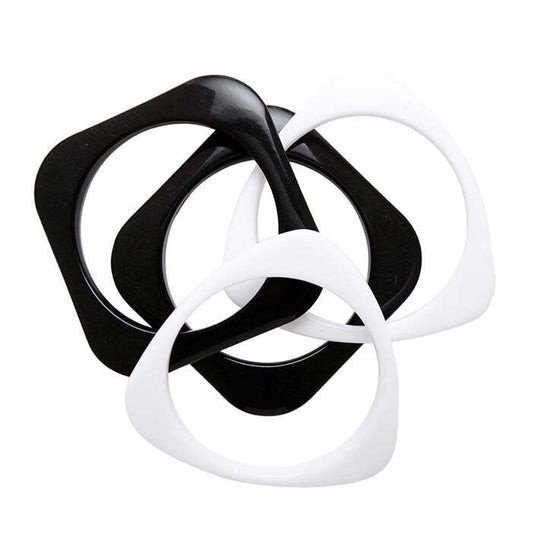 Set Of 4 Black & White Disco Bracelets