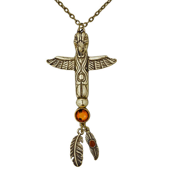 Gold Indian Totem Necklace With Gem