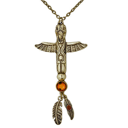 Gold Indian Totem Necklace With Gem