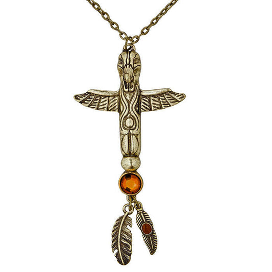Gold Indian Totem Necklace With Gem