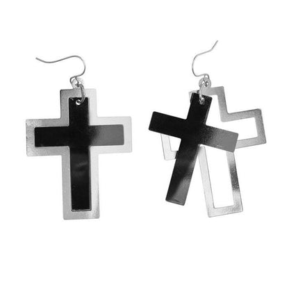 Pair Of Black & Silver Cross Earrings
