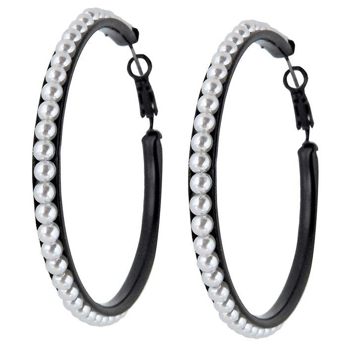 Pair Of Pearl Studded Black Earrings