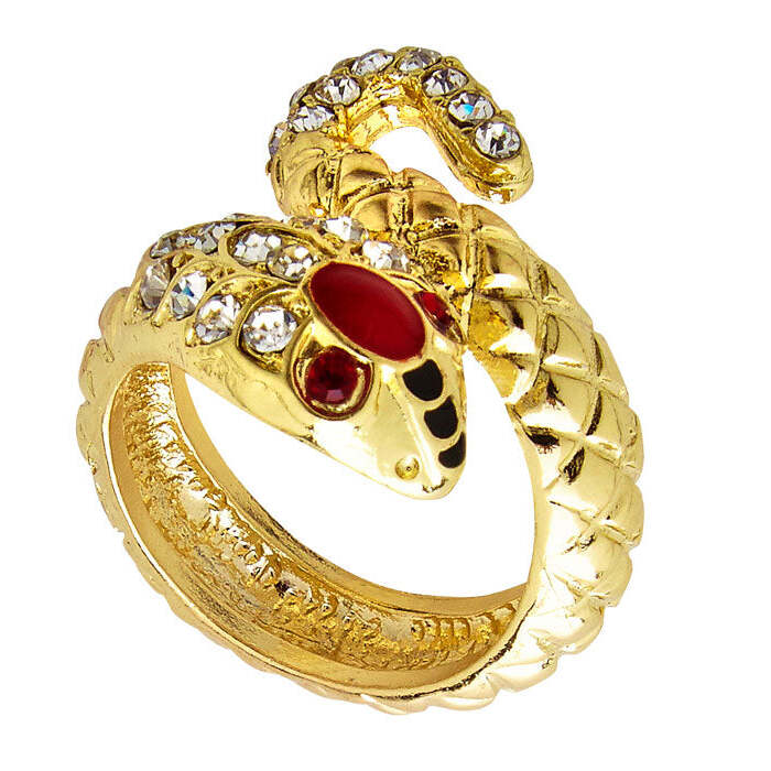 Gold Snake Ring With Strass & Redgem Eyes