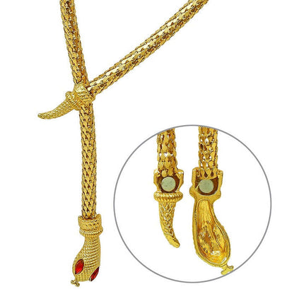 Gold Snake Necklace With Red Gem Eyes