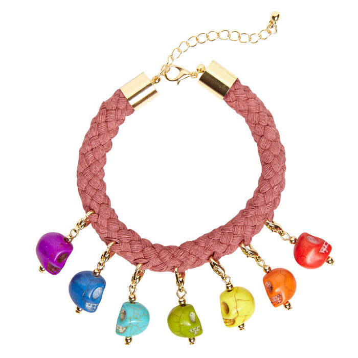 Cord Bracelet With 7 Colored Skulls